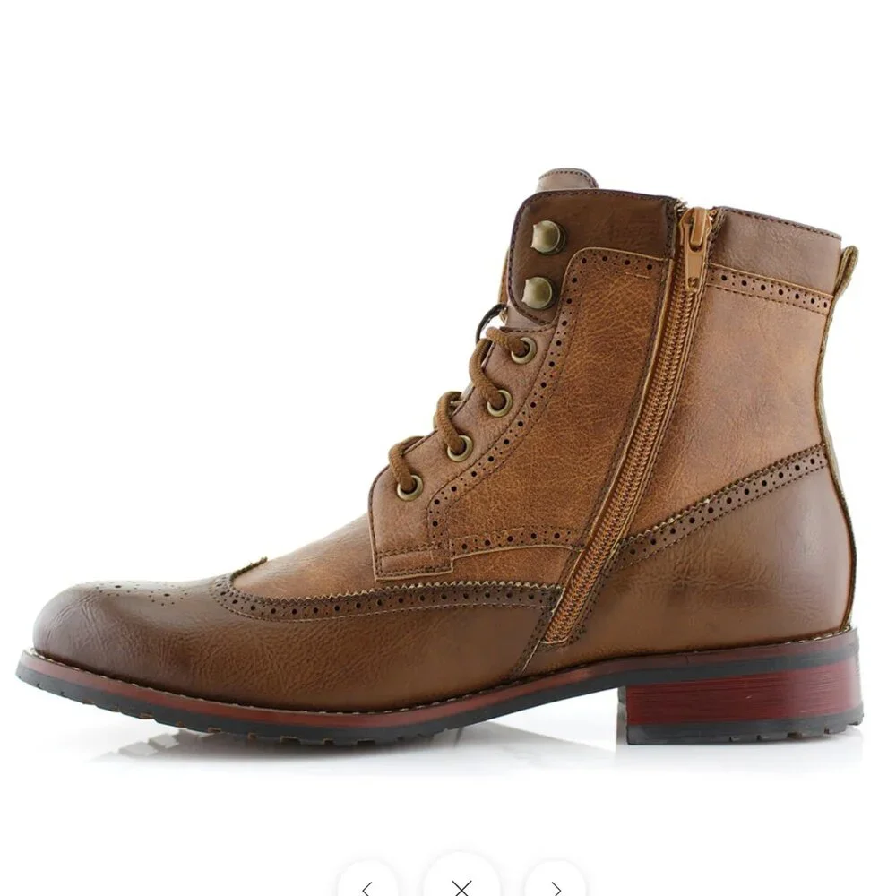 Men's Brown Lace Up Wing Tip Perforated Dress Ankle Boot